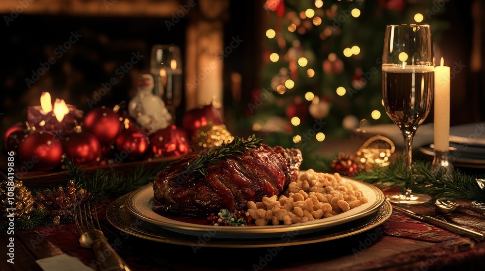 Christmas meal, served on the table with decoration christmas Christmas meal, served on the table with decoration christmas