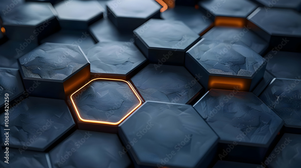 3D Hexagon Pattern with Orange Glow Illustration 3D Hexagon Pattern with Orange Glow Illustration