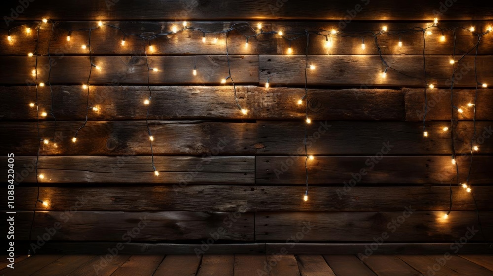 A wooden wall with lights hanging from it A wooden wall with lights hanging from it