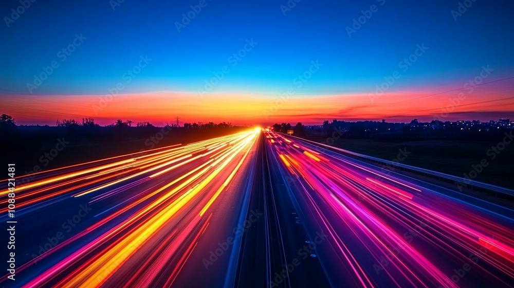 Vibrant Sunset Highway Light Trails at Dusk Vibrant Sunset Highway Light Trails at Dusk