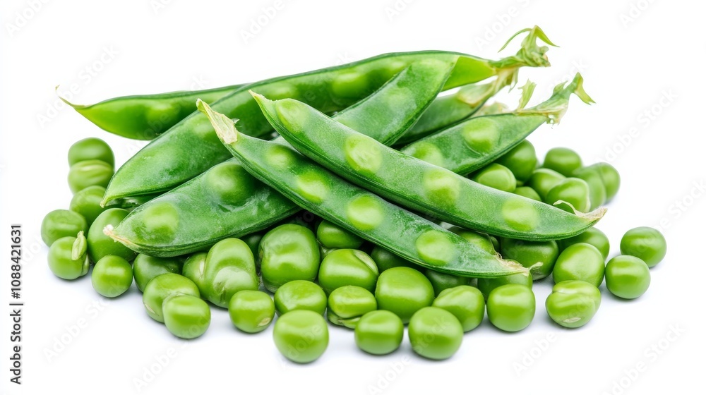 A mound of vibrant green peas with their plump pods and glossy surface, Each pea’s vibrant color and crisp texture captured with precision A mound of vibrant green peas with their plump pods and glossy surface, Each pea’s vibrant color and crisp texture captured with precision