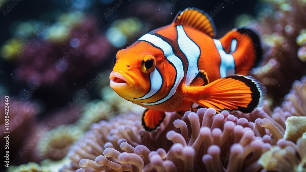 Photo of Clownfish with Anemone Underwater- Photo of Clownfish with Anemone Underwater-
