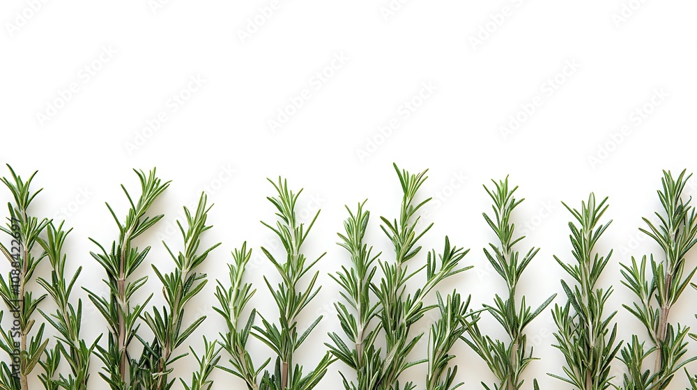 Fototapeta premium Rosemary Sprigs on White Background: Culinary Herb Photography