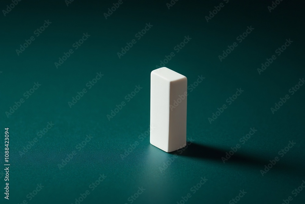 Pristine White Eraser Standing Tall on Dark Green Background
