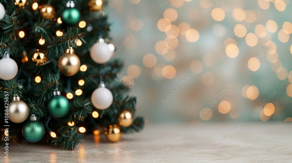 Christmas tree adorned with ornaments and lights. Christmas tree adorned with ornaments and lights.