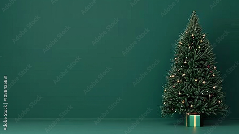 A decorated Christmas tree against a green wall. A decorated Christmas tree against a green wall.