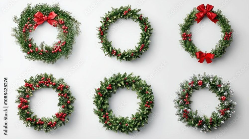 Collection of christmas wreath isolated on transparent or white background Collection of christmas wreath isolated on transparent or white background