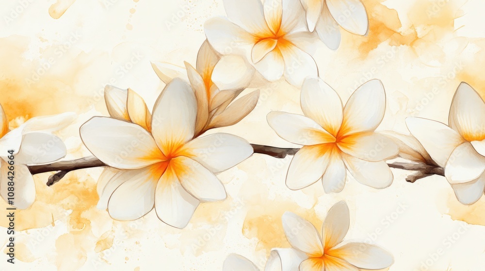 Watercolor seamless pattern featuring delicate vanilla flowers perfect for textile design backgrounds and home decor Watercolor seamless pattern featuring delicate vanilla flowers perfect for textile design backgrounds and home decor
