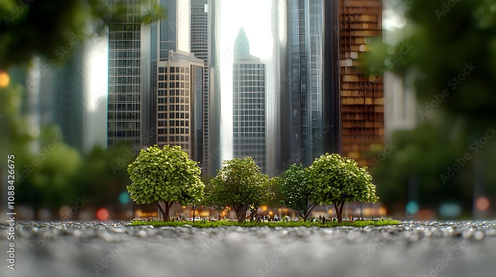 Obraz premium Urban oasis: Lush greenery amidst towering skyscrapers