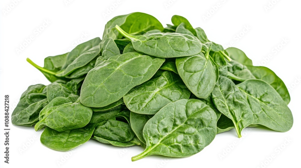 A pile of fresh, vibrant spinach leaves, Their verdant color evoking health and vitality A pile of fresh, vibrant spinach leaves, Their verdant color evoking health and vitality