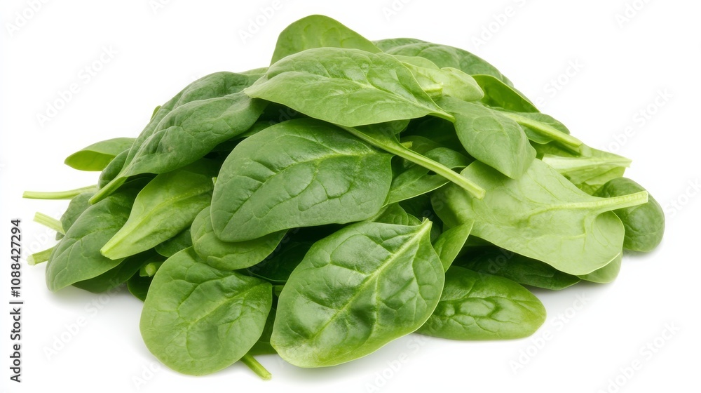 A pile of fresh, vibrant spinach leaves, Their verdant color evoking health and vitality A pile of fresh, vibrant spinach leaves, Their verdant color evoking health and vitality