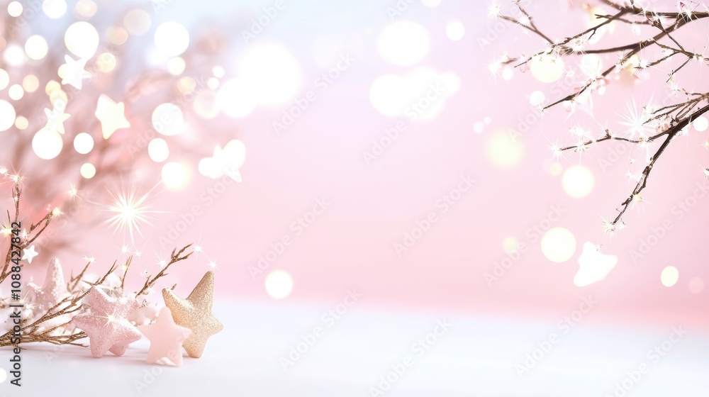 Fototapeta premium Pastel or Themed Backgrounds A soft pink background with subtle star patterns and light confetti, perfect for a delicate and feminine birthday design.