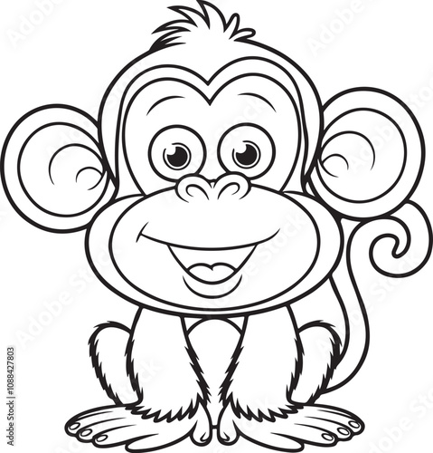 Monkey Cartoon Character Outline for Coloring