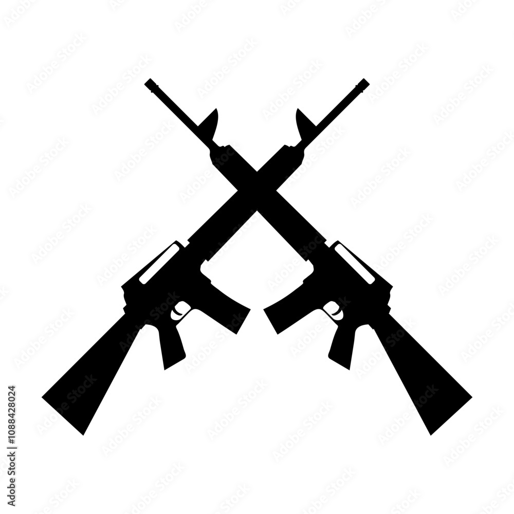 Crossed rifles icon on white background. Vector illustration. Crossed rifles icon on white background. Vector illustration.