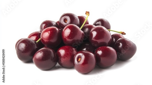 A pile of ripe, succulent cherries with glossy red skins, Their plump and juicy appearance enticingly displayed