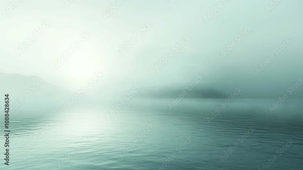 Fototapeta premium Misty Mountains Enveloping Serene Calm Water