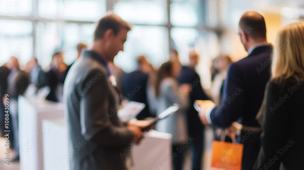 Conference Registration Blur: A blurred background of people checking in at a business conference. Conference Registration Blur: A blurred background of people checking in at a business conference.