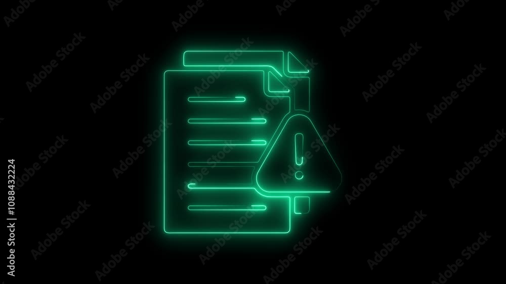 Neon Document Warning – Alert Symbol on File Icon Neon Document Warning – Alert Symbol on File Icon