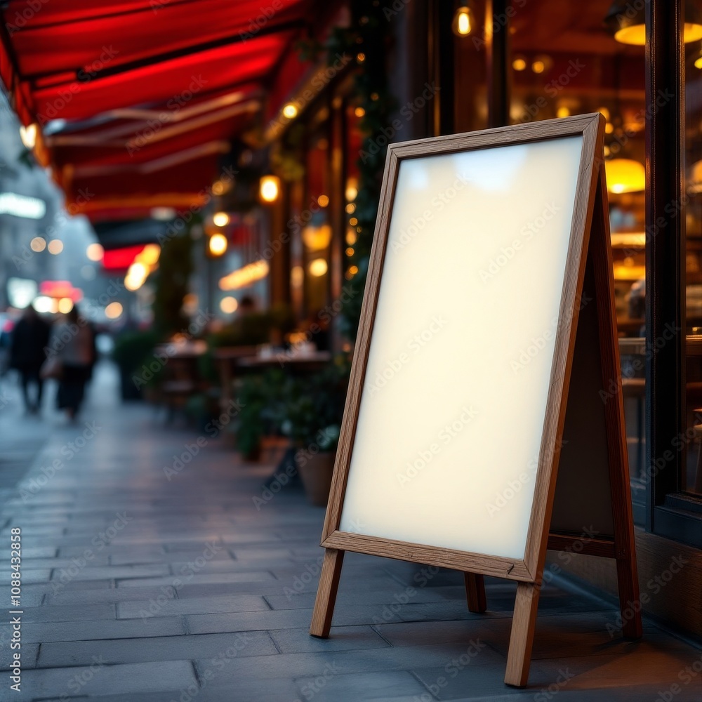 Cafe Exterior with Blank Billboard Sign Cafe Exterior with Blank Billboard Sign