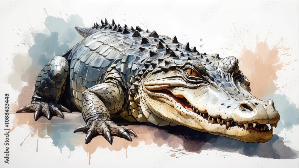Fototapeta premium AI-generated image of a crocodile in the aquarelle style-