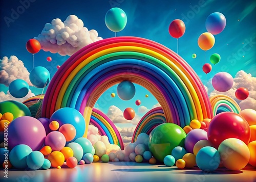 Abstract 3D Rainbow Clouds Balloons Illustration