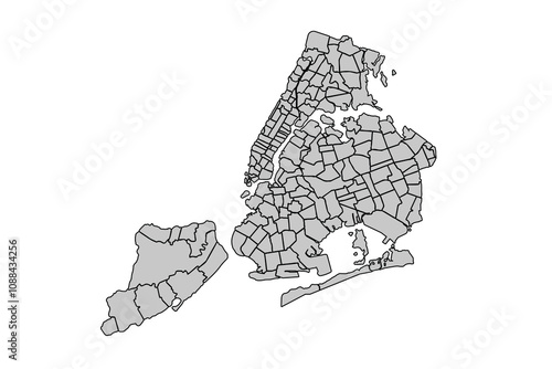 New York City Map Grayscale,isolated on white background for website layouts,background,education, precise,customizable,Travel worldwide,map silhouette backdrop,earth geography, political,reports.