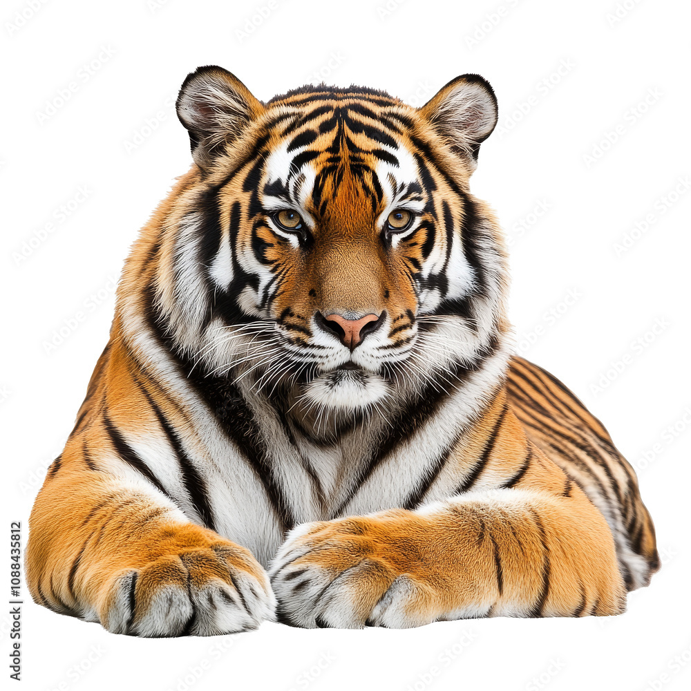 Fototapeta premium Majestic tiger resting with striking gaze