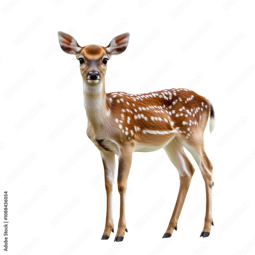Young deer stands gracefully with spotted coat Young deer stands gracefully with spotted coat