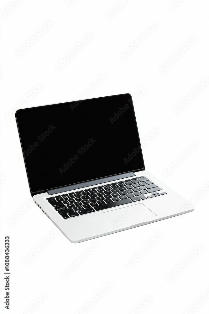 Silver laptop with black keyboard and blank screen. Silver laptop with black keyboard and blank screen.