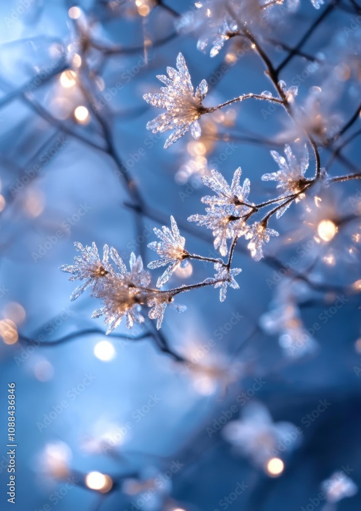 Phone Wallpaper Frosted Branches with Twinkling Lights in Winter Evening Glow Phone Wallpaper Frosted Branches with Twinkling Lights in Winter Evening Glow