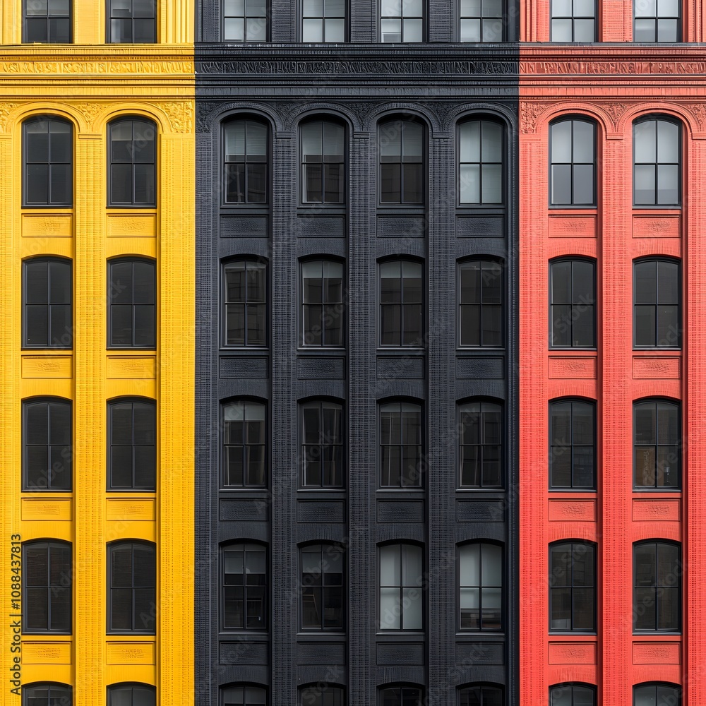 Colorful architectural facade with bold patterns Colorful architectural facade with bold patterns