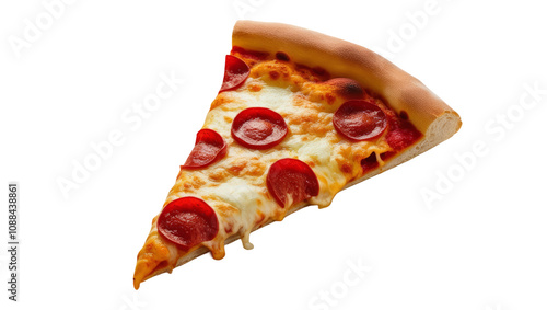 Pizza Slice with Melted Cheese and Pepperoni isolated, transparent background