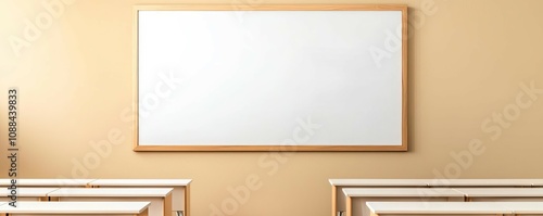 A clean, minimalistic classroom setting featuring a whiteboard and empty chairs, ideal for educational and professional presentations.