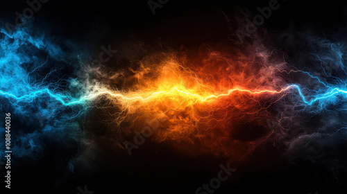 Bright multicolored electrical sparks radiating in dark background