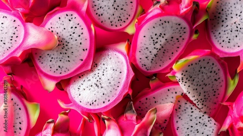 Vibrant dragon fruit slices culinary arts colorful presentation food photography close-up exotic delights for health enthusiasts