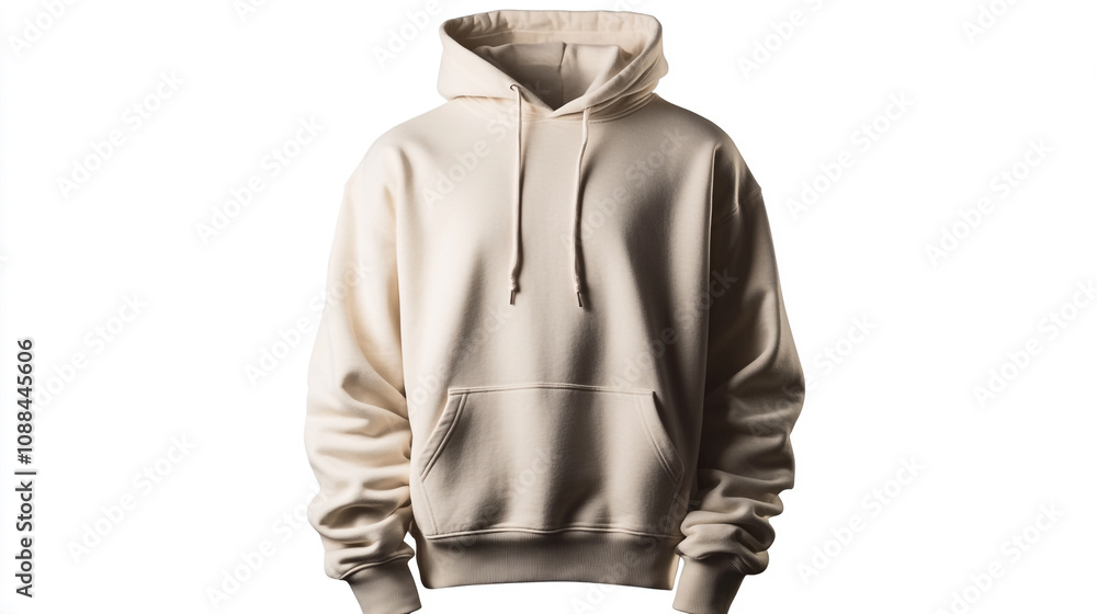 Obraz premium Cream colored hoodie mockup with pouch pocket, ideal for casual wear and street fashion enthusiasts