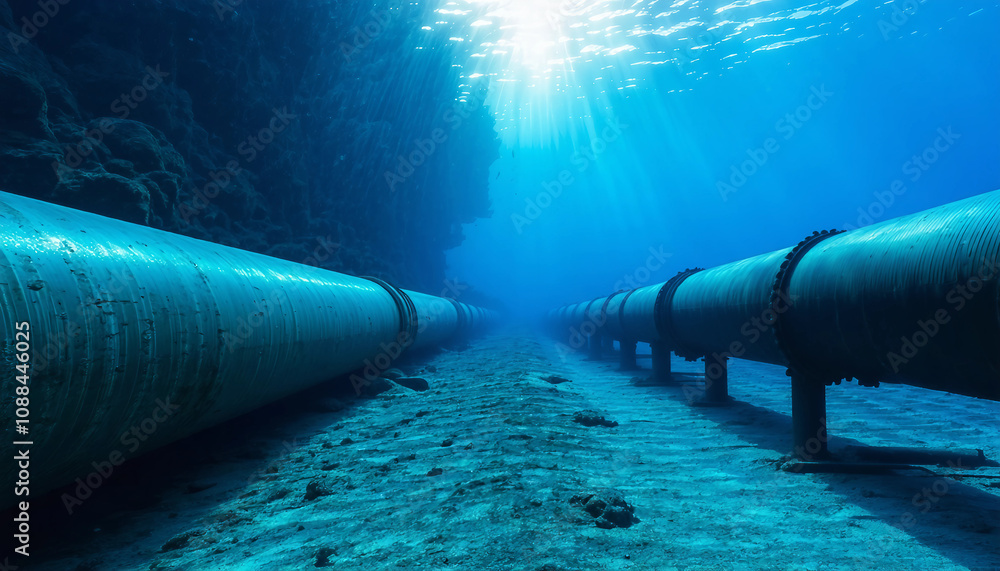 Submerged pipelines stretch into the deep, offering a mysterious glimpse into underwater infrastructure Submerged pipelines stretch into the deep, offering a mysterious glimpse into underwater infrastructure