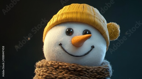 Funny snowman in yellow hat photo