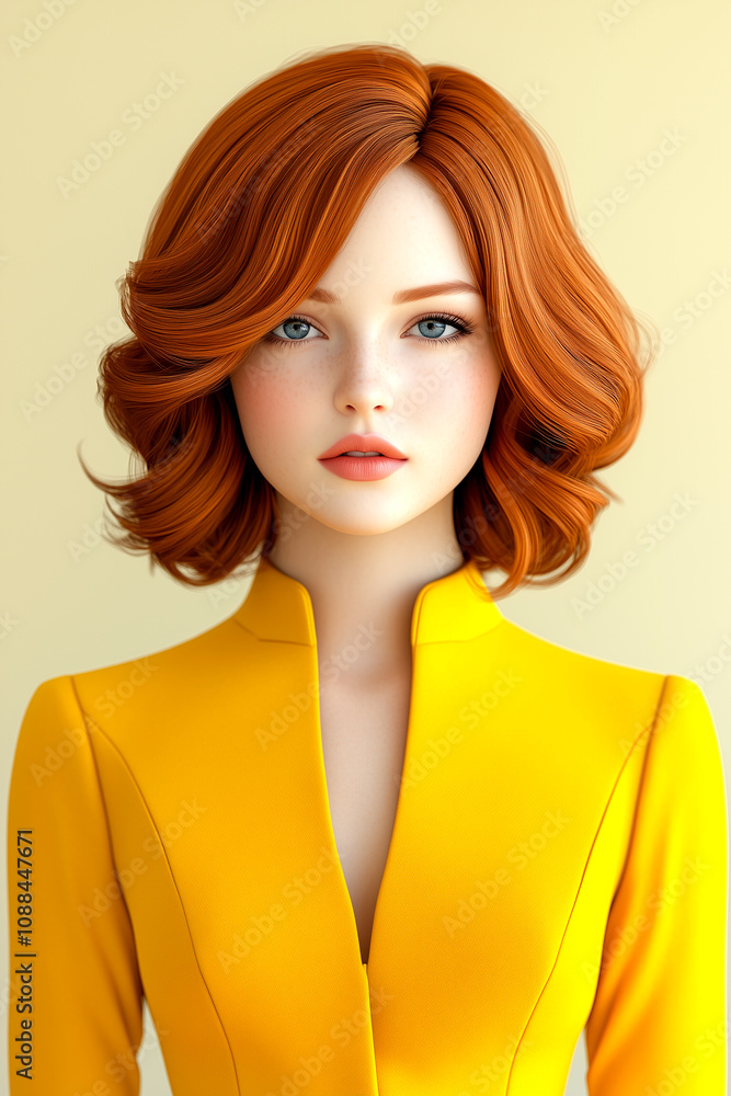 A woman with red hair and a yellow jacket