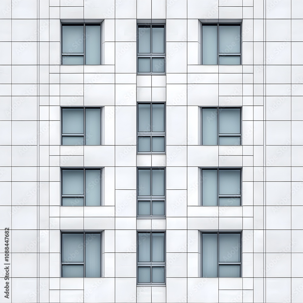Modern architectural facade with symmetrical window design Modern architectural facade with symmetrical window design