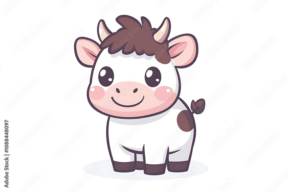 A cute cartoon cow with a smiling face and small horns, designed in a playful style. A cute cartoon cow with a smiling face and small horns, designed in a playful style.