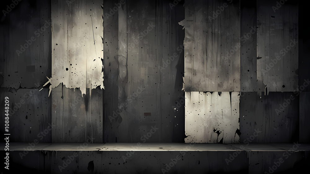 Abstract background in a brutalism theme, incorporating jagged edges, layered rectangles, and distressed textures