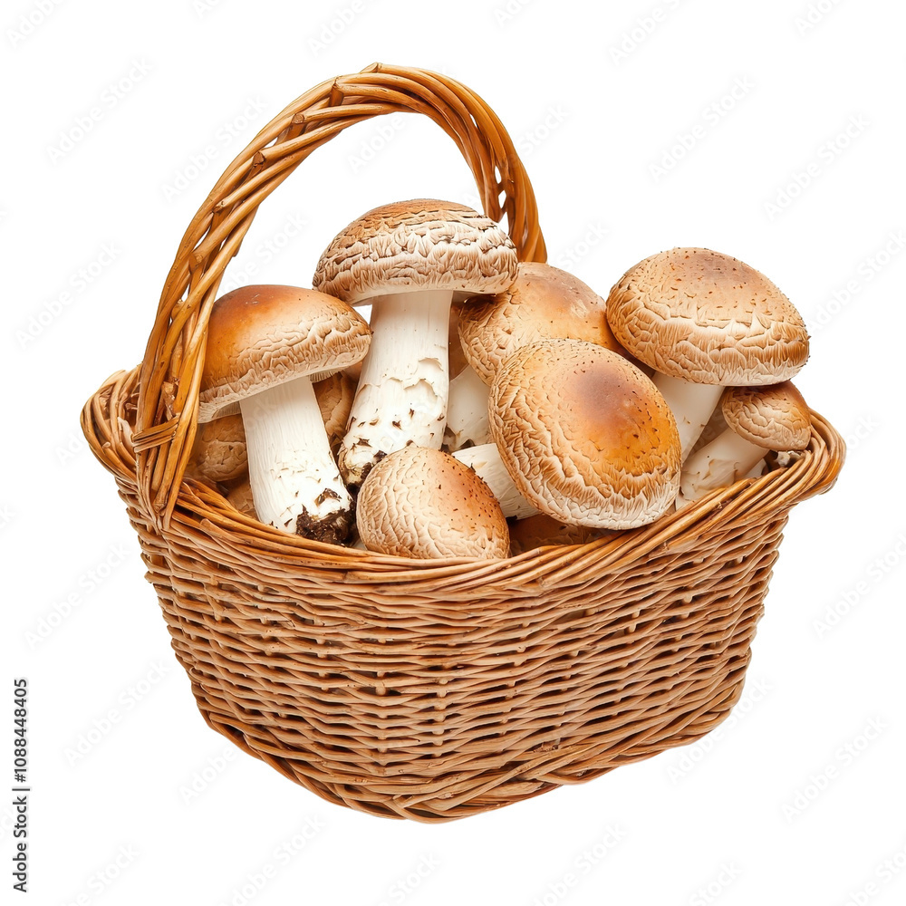 Basket of shiitake mushrooms, isolated on a white background. PNG Basket of shiitake mushrooms, isolated on a white background. PNG