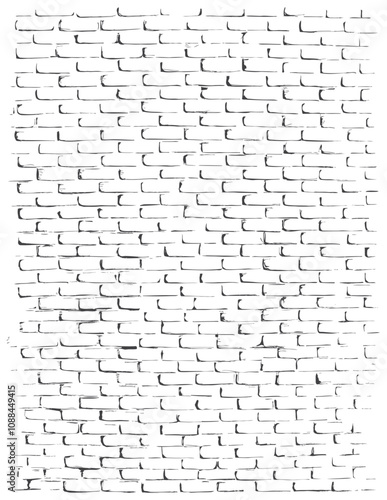 Hand Drawn Black and White Brick Wall Pattern Background