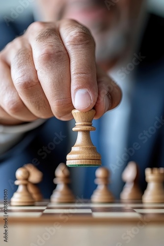 Wallpaper Mural Investor Strategically Maneuvers Chess Piece on Board, Symbolizing Tactical Decision-Making in Stock Market Investments and Financial Strategies Torontodigital.ca