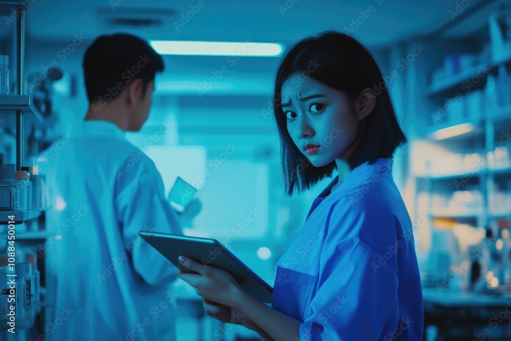Modern Laboratory Scene with Focused Scientist Using Digital Tablet Modern Laboratory Scene with Focused Scientist Using Digital Tablet