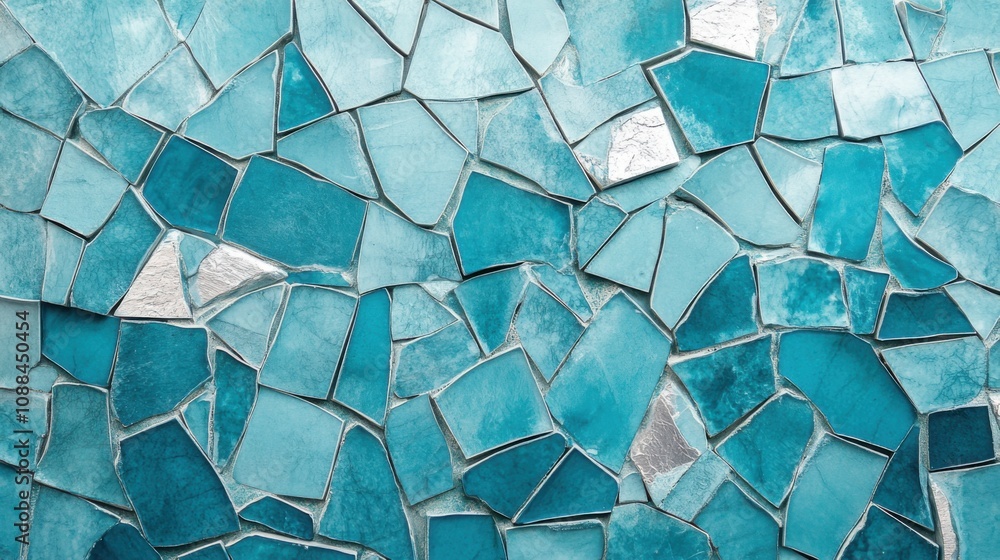 Patterned turquoise mosaic with silver accents, creating a picture Patterned turquoise mosaic with silver accents, creating a picture
