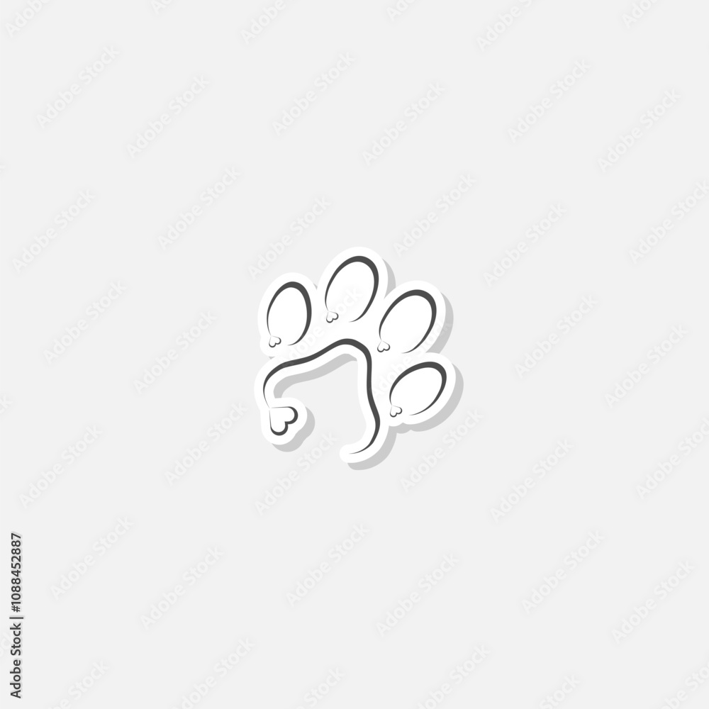 Animal love symbol paw print with heart sticker isolated on gray background Animal love symbol paw print with heart sticker isolated on gray background