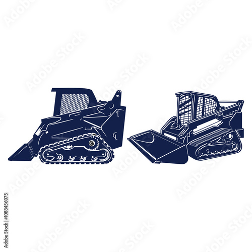 Vintage Retro Heavy Skid Steer Loader Silhouette for Construction Illustration Design