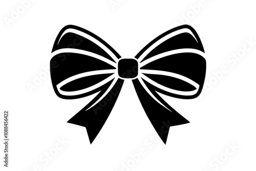 Christmas bow silhouette vector, Ribbon vector illustration.